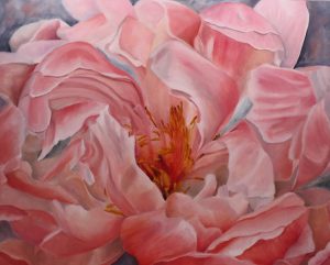 Dancing Peony in water Oil on gesso board 16 inches by 20 inches Unframed