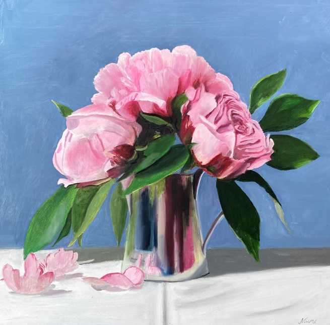Pink Peony in a Silver Jug