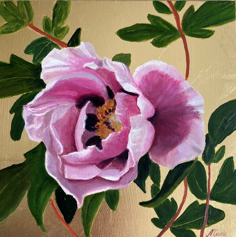 Oil painting on board with imitation gold leaf