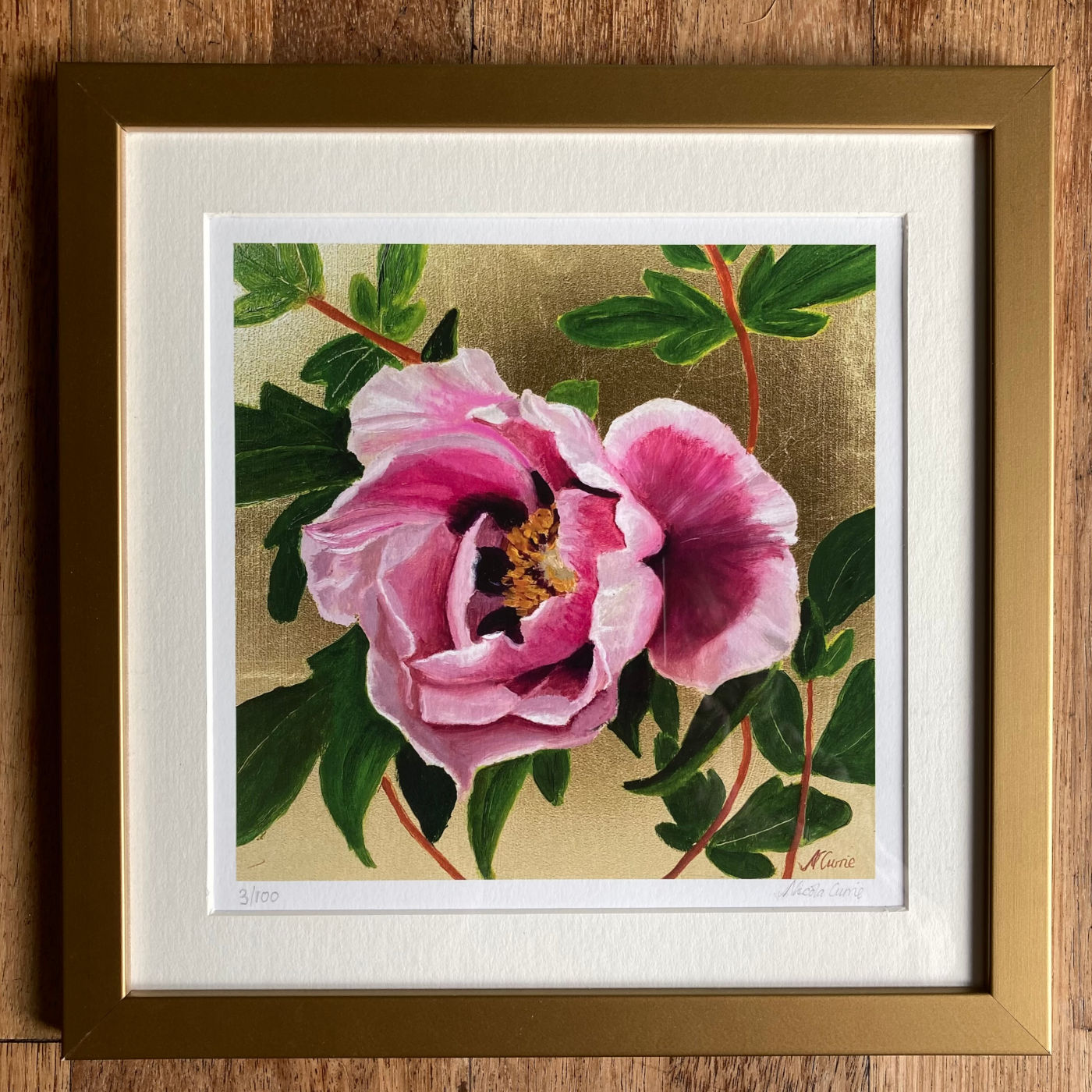 Pink Rockii Peony on Gold