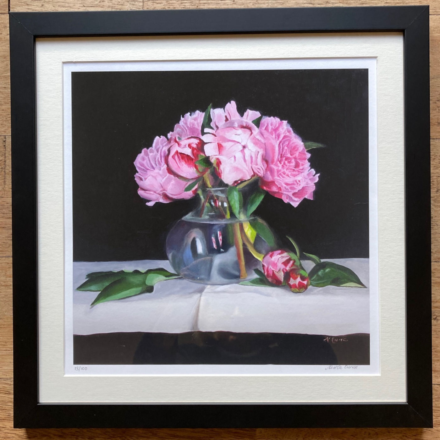 Pink Peonies in a glass vase - framed