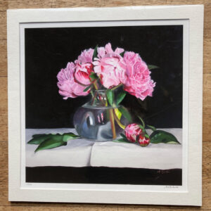 Pink Peonies in a glass vase - mounted