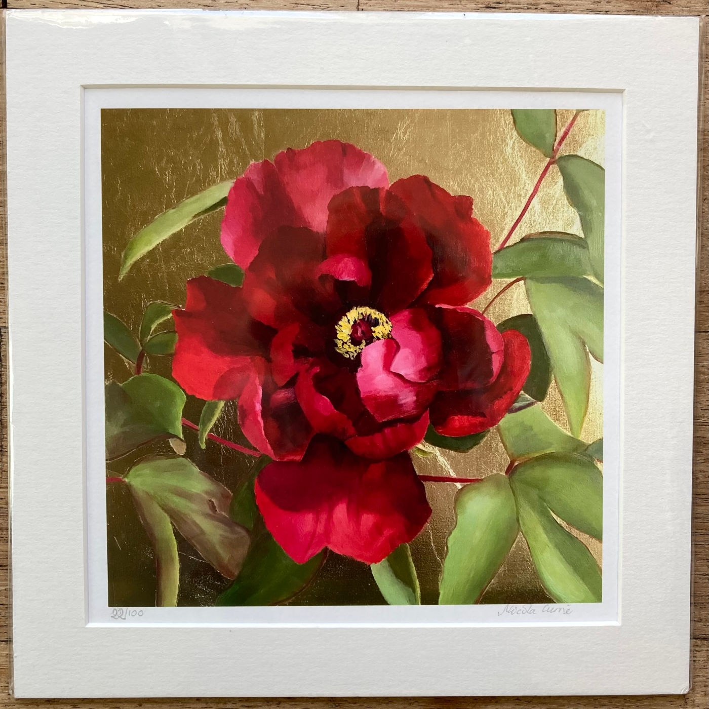 Red Peony on Gold