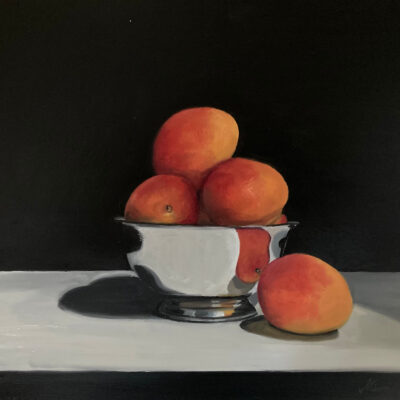 Apricots in a Silver Bowl