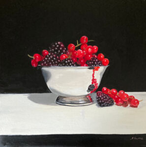 Redcurrants and Blackberries in a Silver Bowl