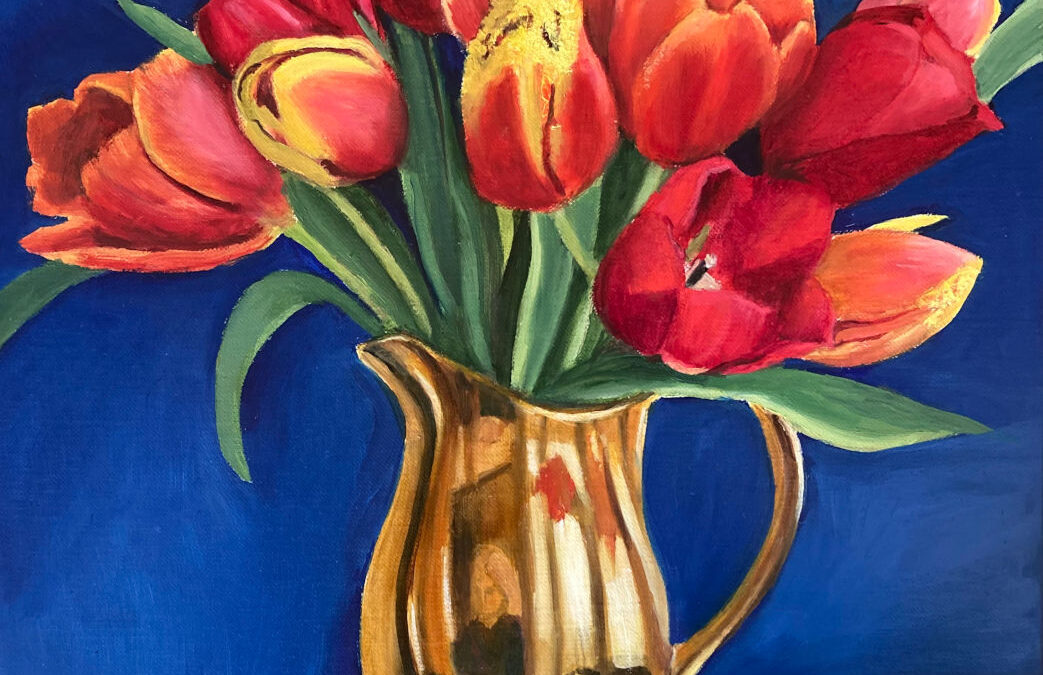 Harlequin Tulips in a Royal Worcester Jug