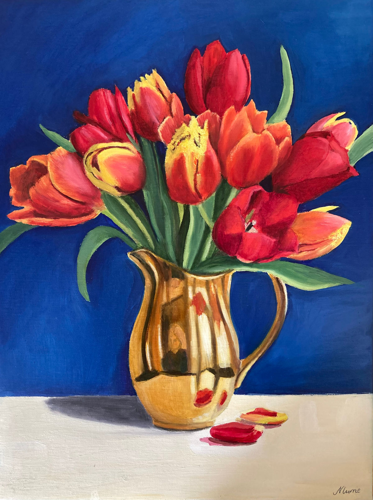 Harlequin Tulips in a Royal Worcester Jug