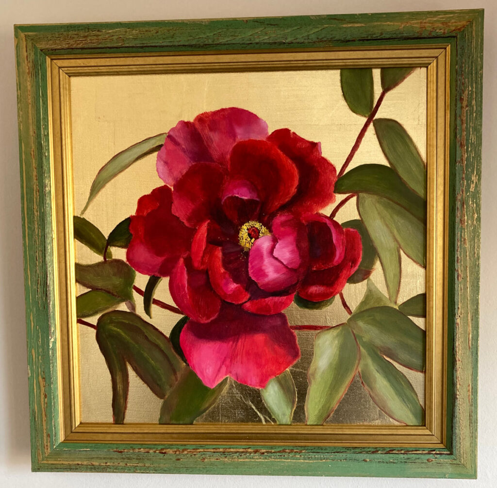 Red Peony on Gold