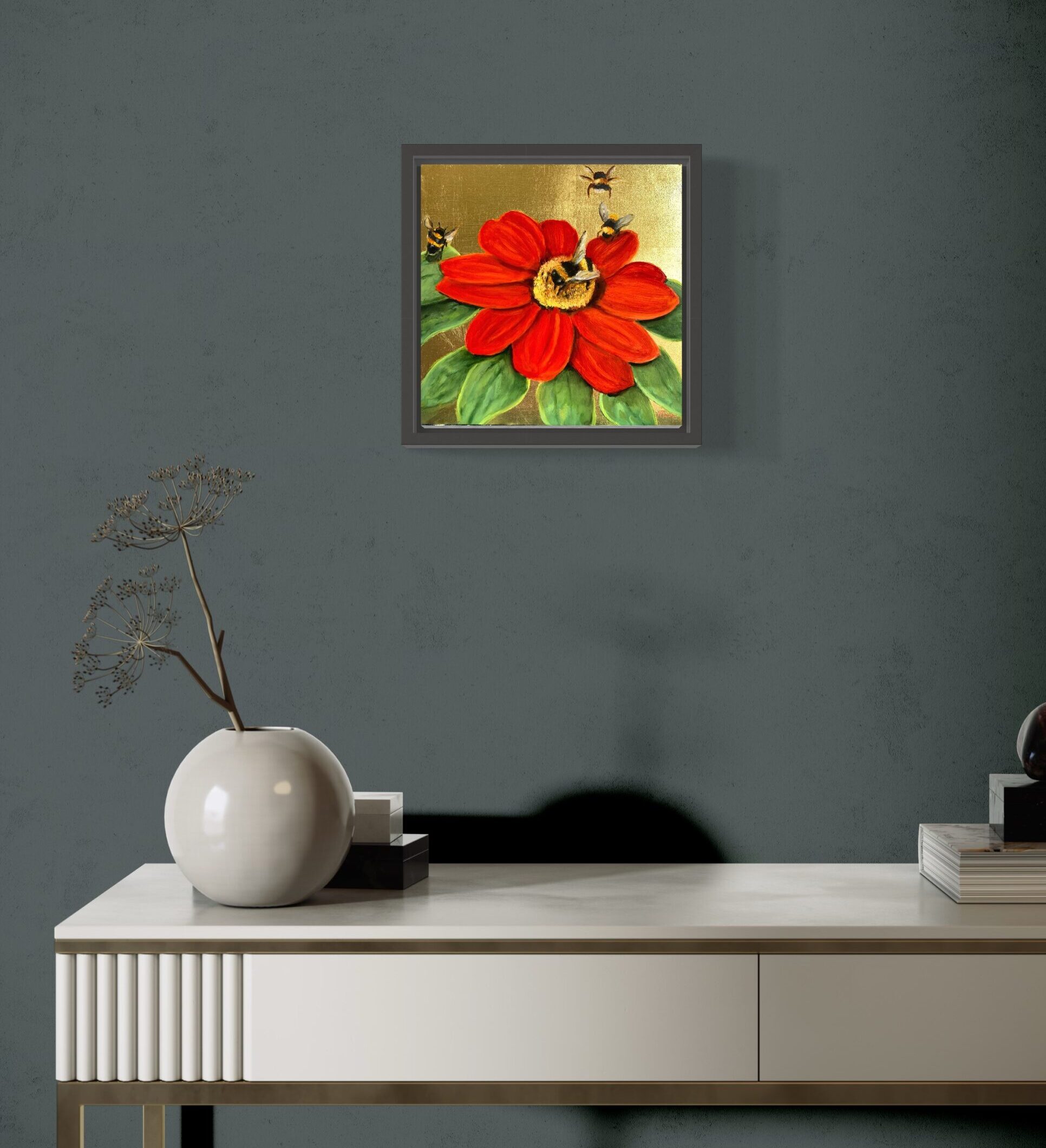 Showing the Bee Happy painting in situ