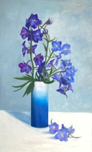 Delphiniums in a Blue Vase Oil painting on board 20x12 inches/51x30cm Unframed Price £350