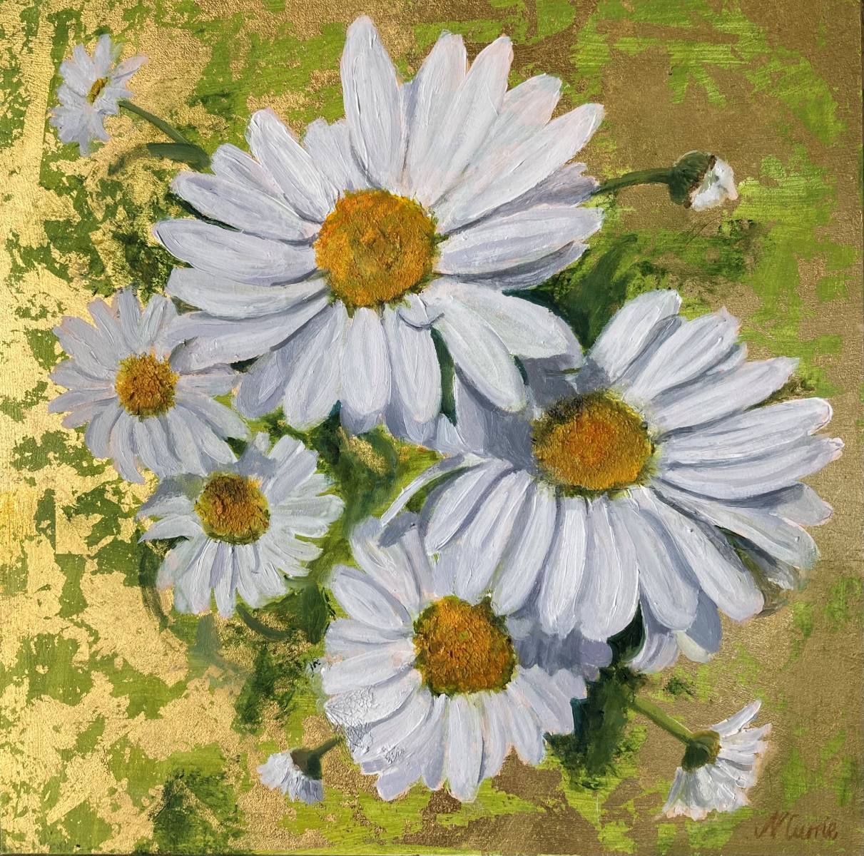 Nicola Currie Fine Art. Contemporary original painting on gold leaf.