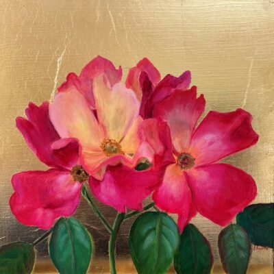 Rosa Mutabilis Oil Painting on Gold Leaf
